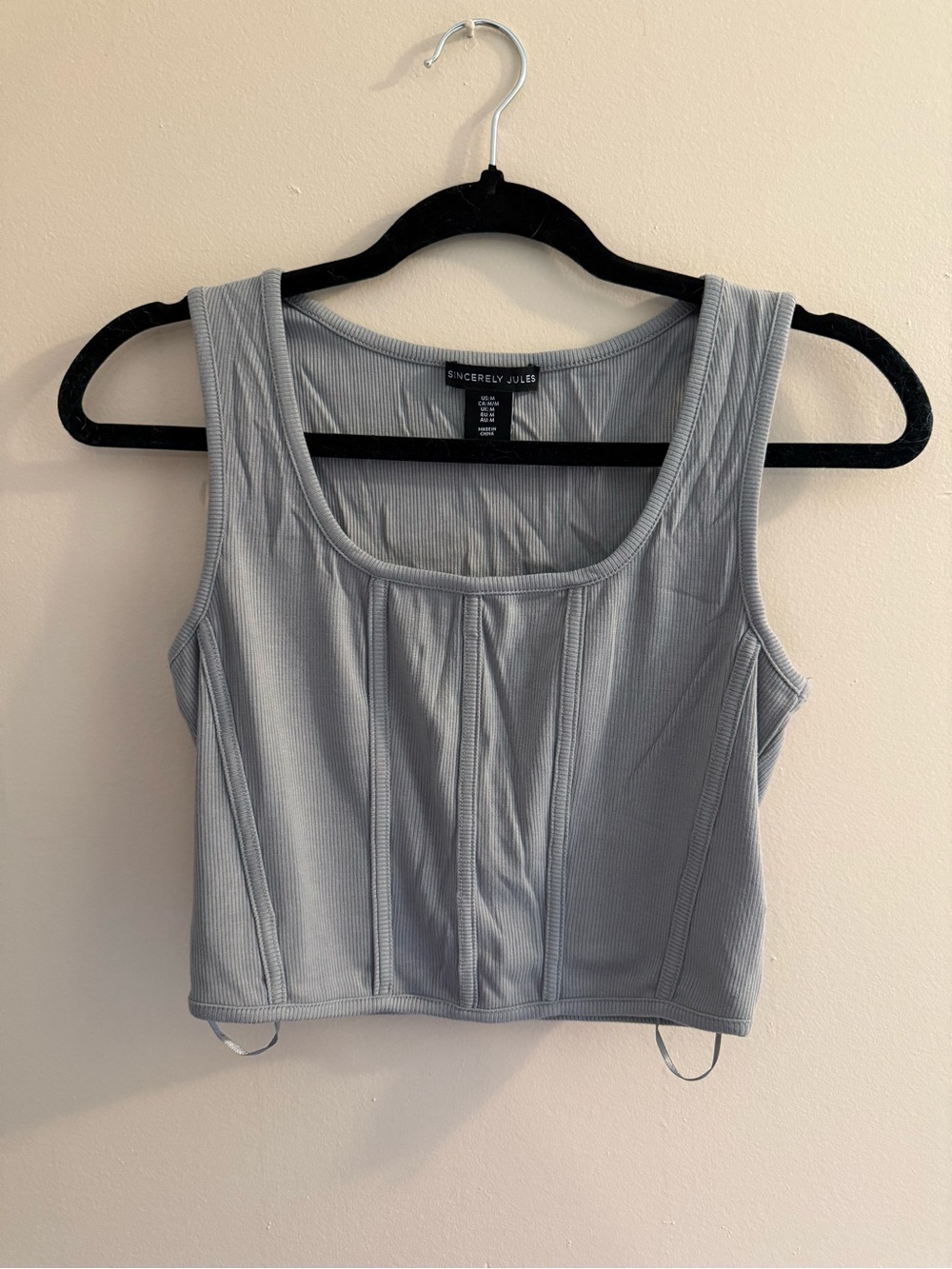 Sincerly Jules Gray Ribbed Cropped Tank with Panel Detailing